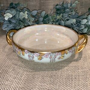 H. C. Royal Bavaria Hand Painted Signed Porcelain Gold Leaf Handled Bowl
